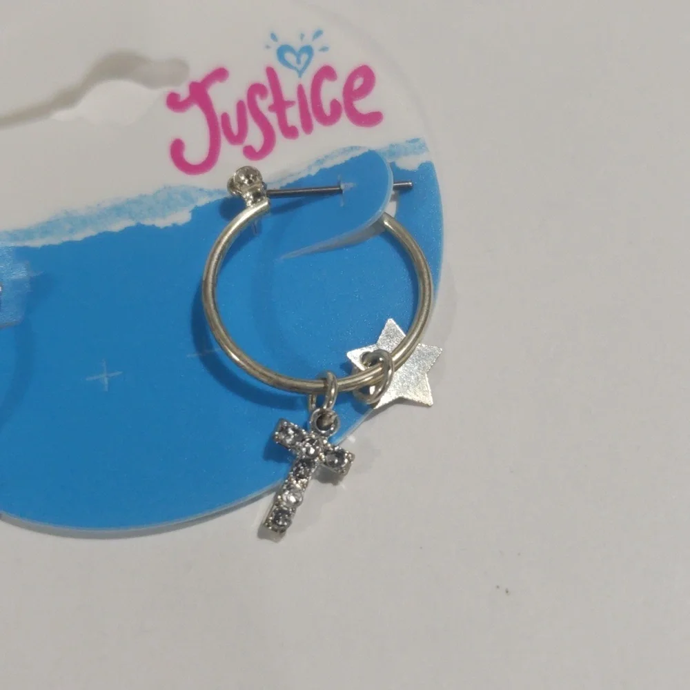 Justice Silver-tone Hoop Earrings Sparkling Cross & star-shaped charms - Girls